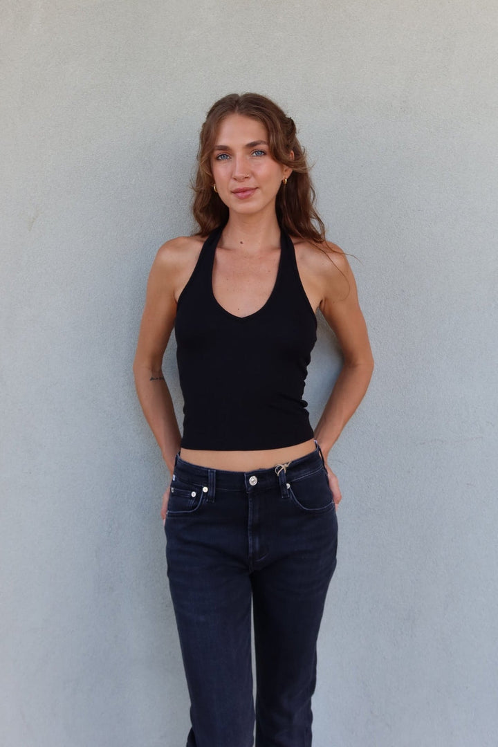 June Rib Halter Top - Black - Jaffi&