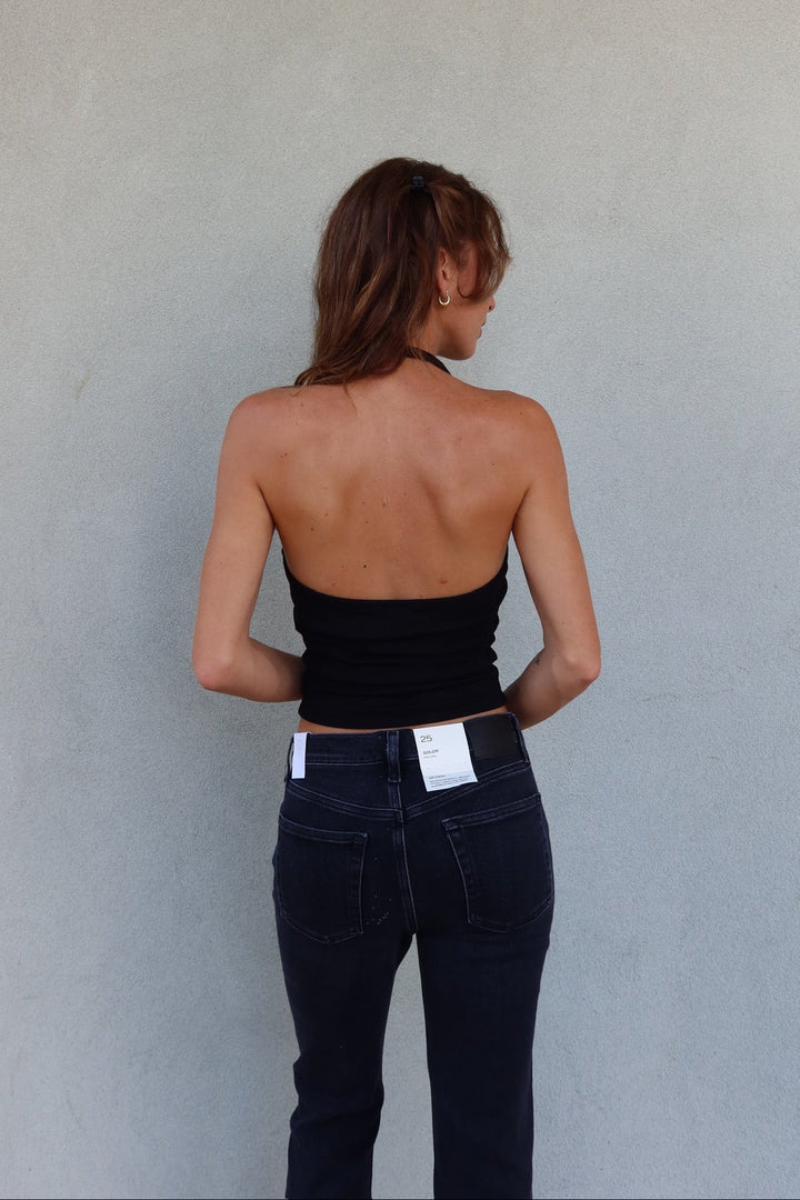June Rib Halter Top - Black - Jaffi&