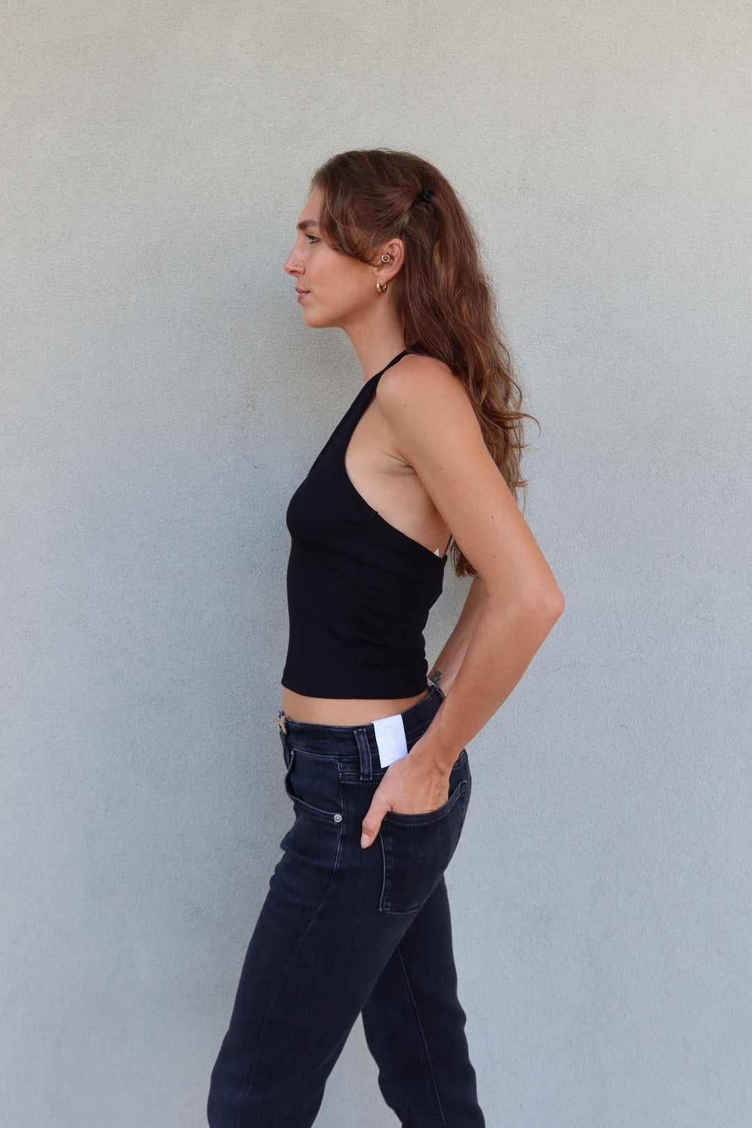 June Rib Halter Top - Black - Jaffi&