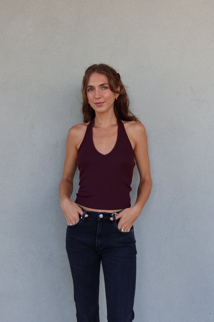 June Rib Halter Top - Dark Cherry - Jaffi&