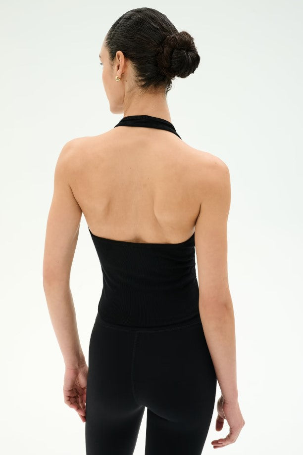 June Rib Halter Top - Black