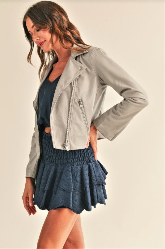 Juno Leather Jacket - Silver