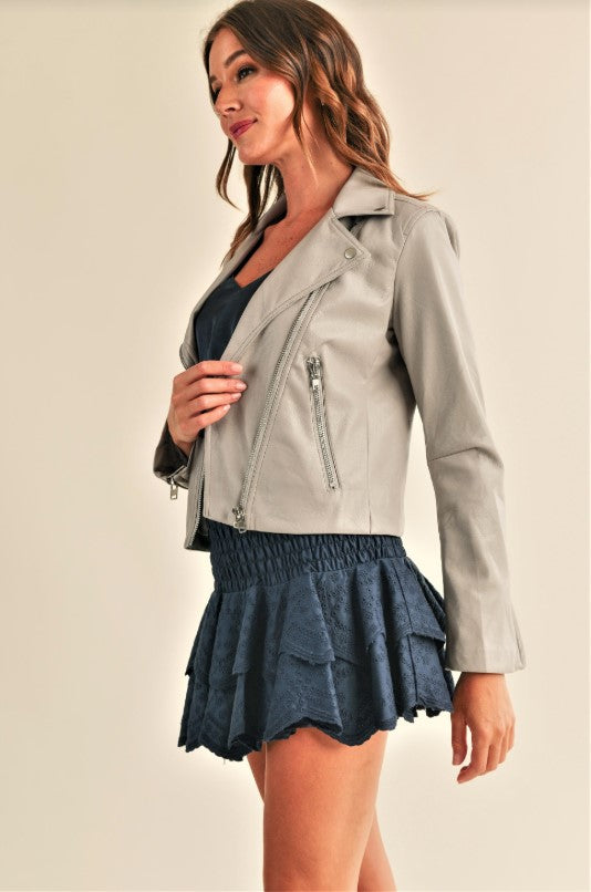 Juno Leather Jacket - Silver