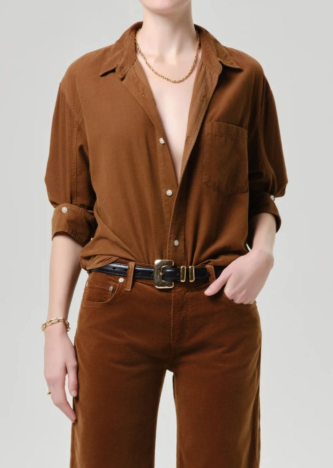 Kayla Baby Cord Button Down - Manuka