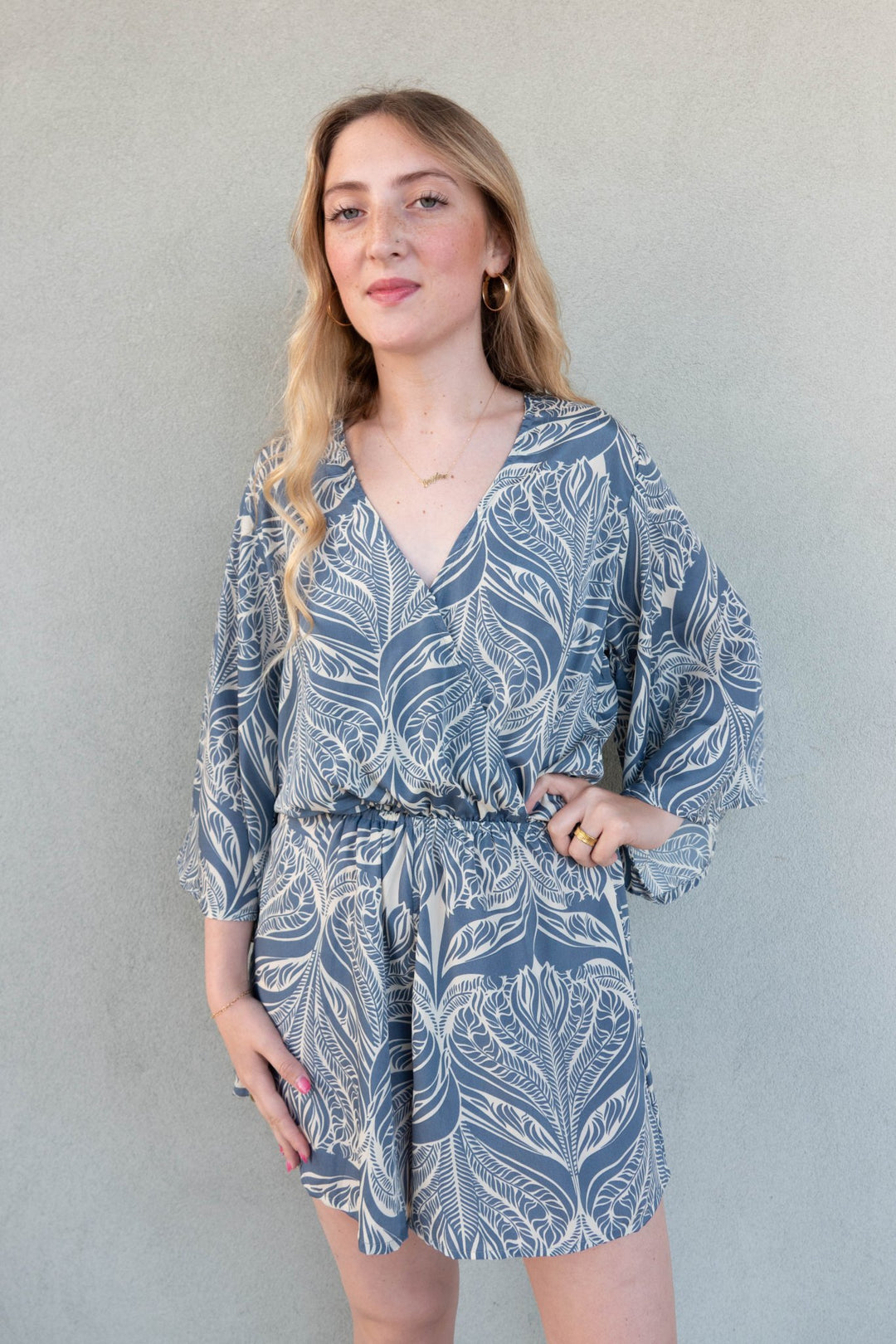 Kimono Sleeve Romper - Grey - Jaffi's