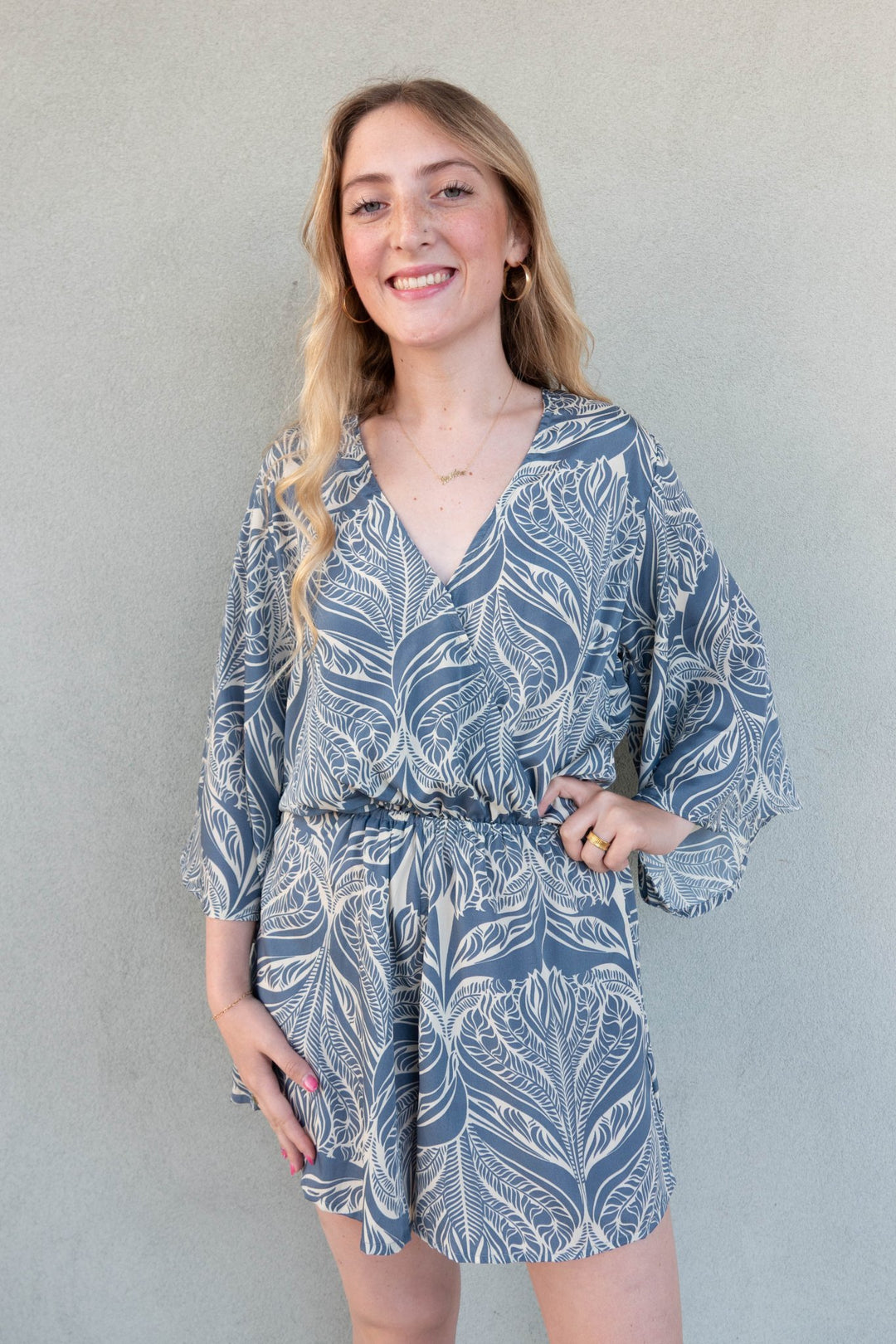 Kimono Sleeve Romper - Grey - Jaffi's