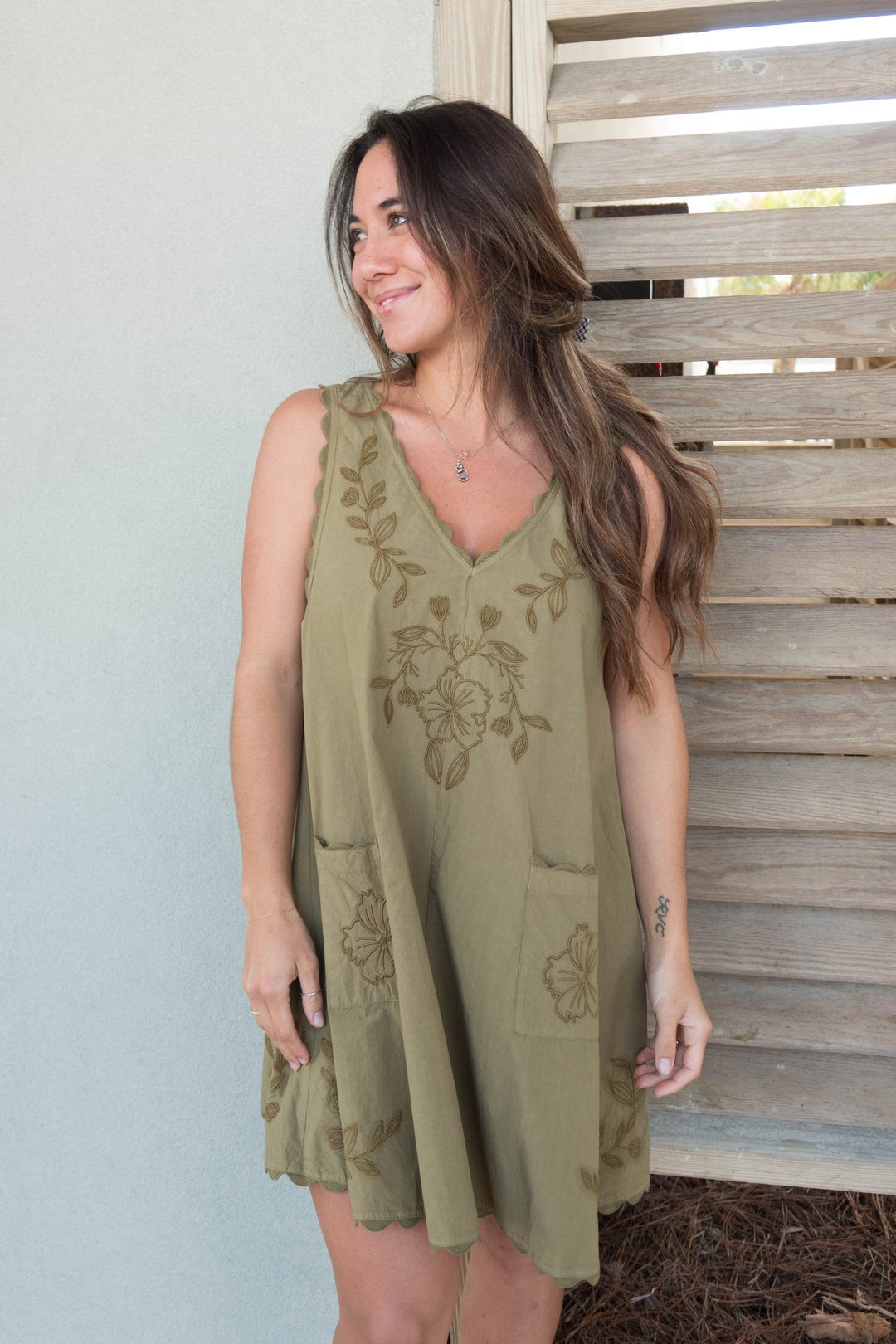 Kiona Swing Dress - Dark Olive - Jaffi's