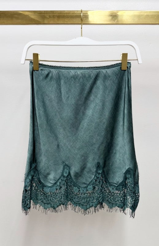 Lace Hem Mini Skirt - Hunter Green