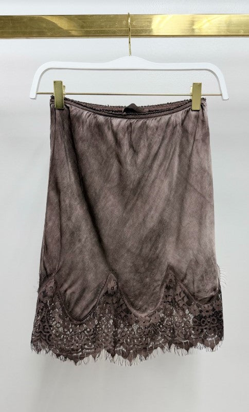 Lace Hem Mini Skirt - Chocolate Brown