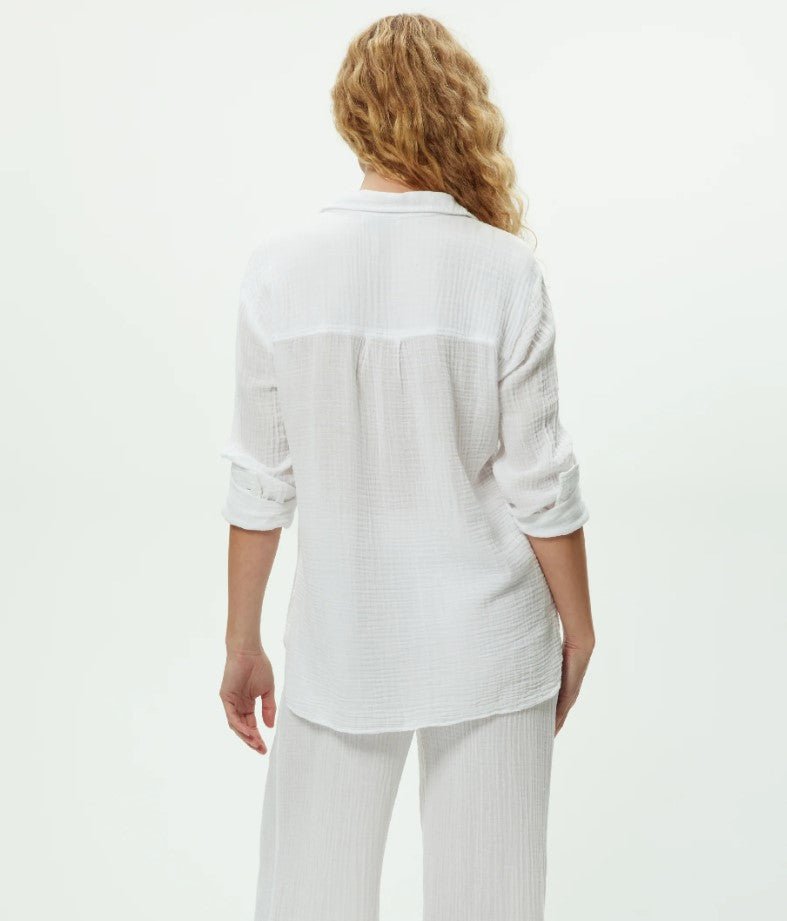 Leo Gauze Button Down Top - White - Jaffi's