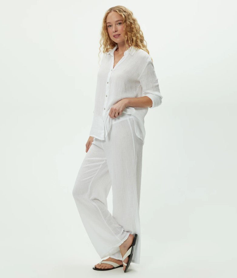Leo Gauze Button Down Top - White - Jaffi's