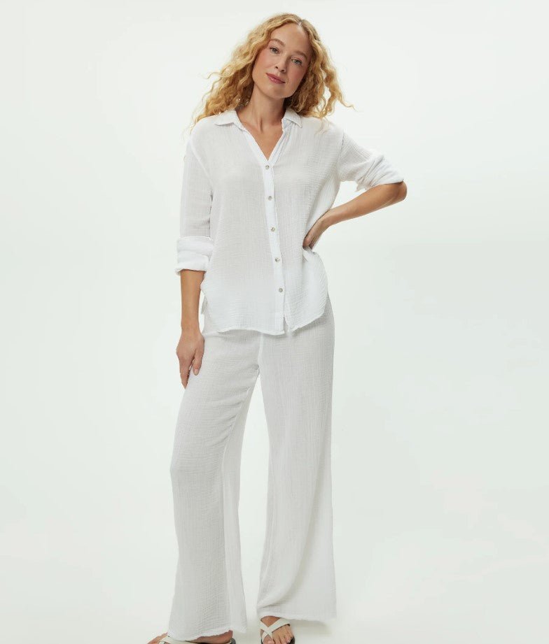Leo Gauze Button Down Top - White - Jaffi's