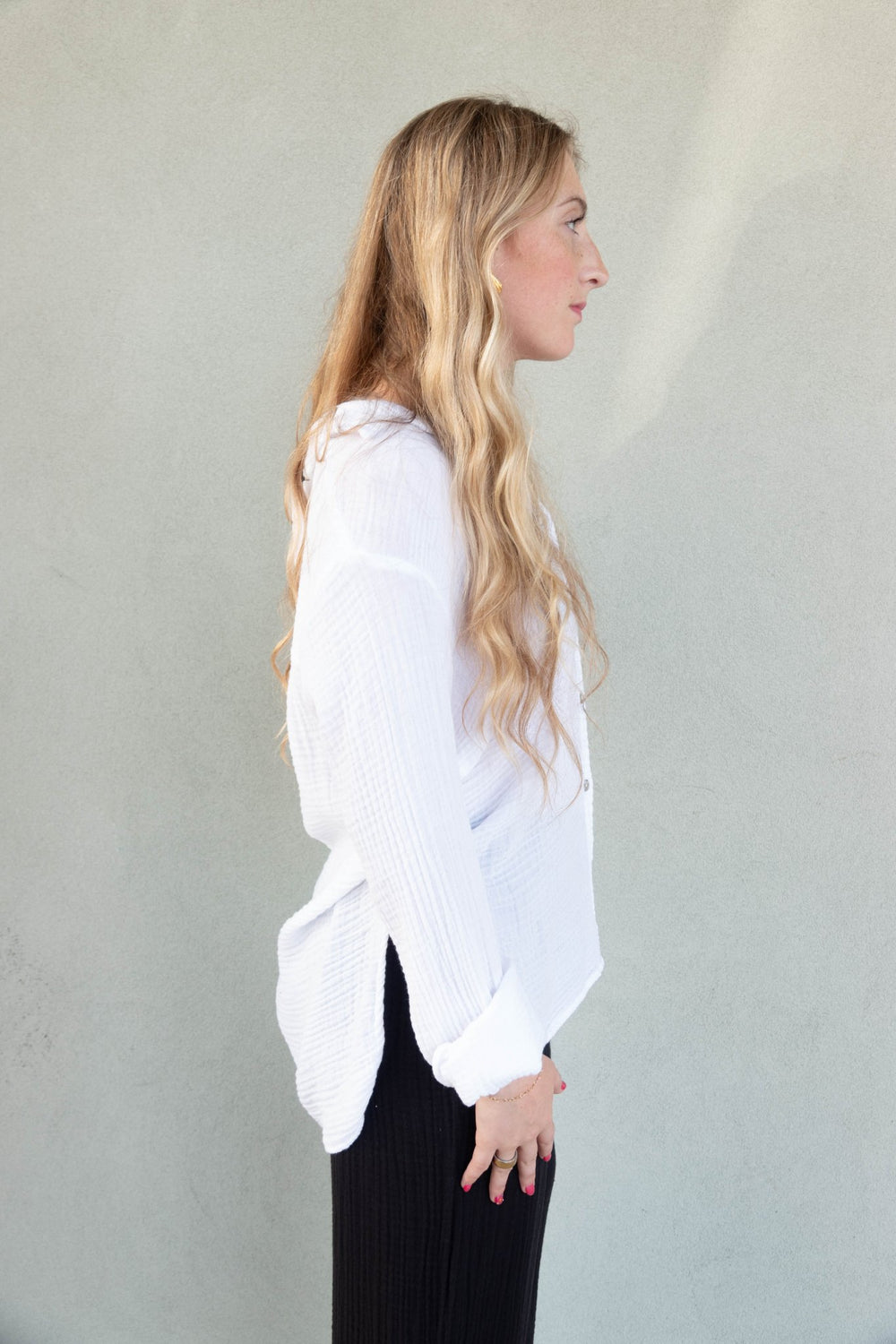 Leo Gauze Button Down Top - White - Jaffi's