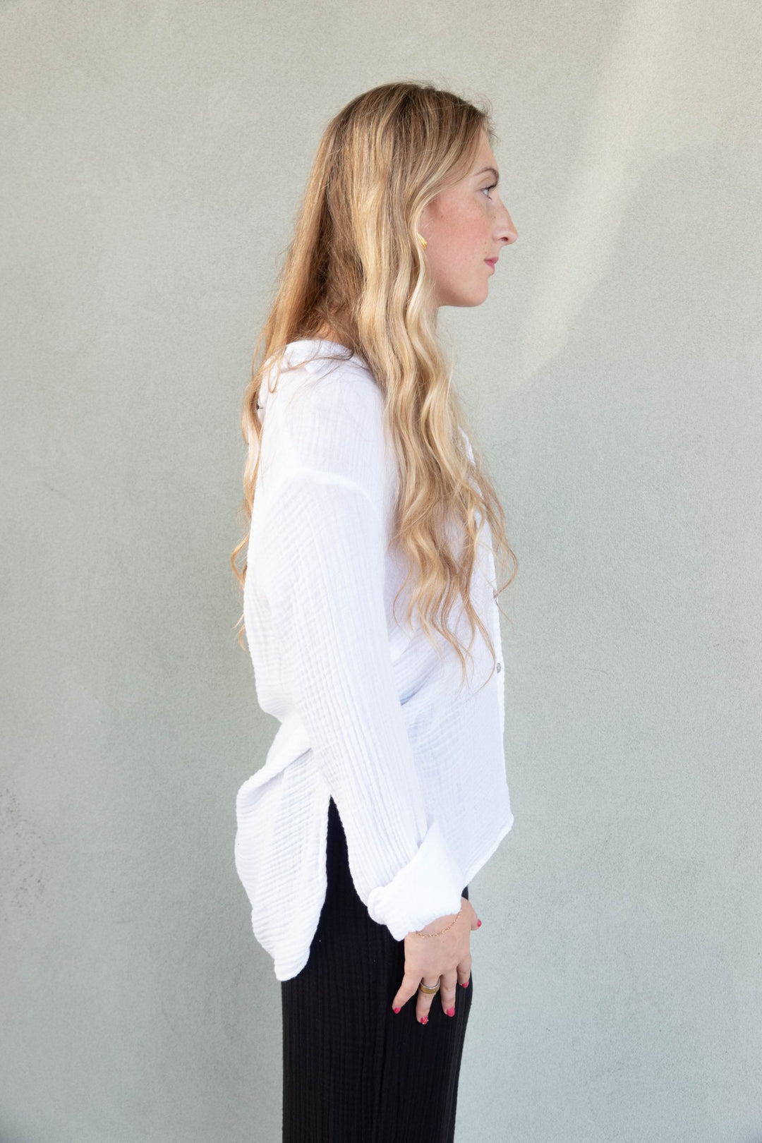 Leo Gauze Button Down Top - White - Jaffi's