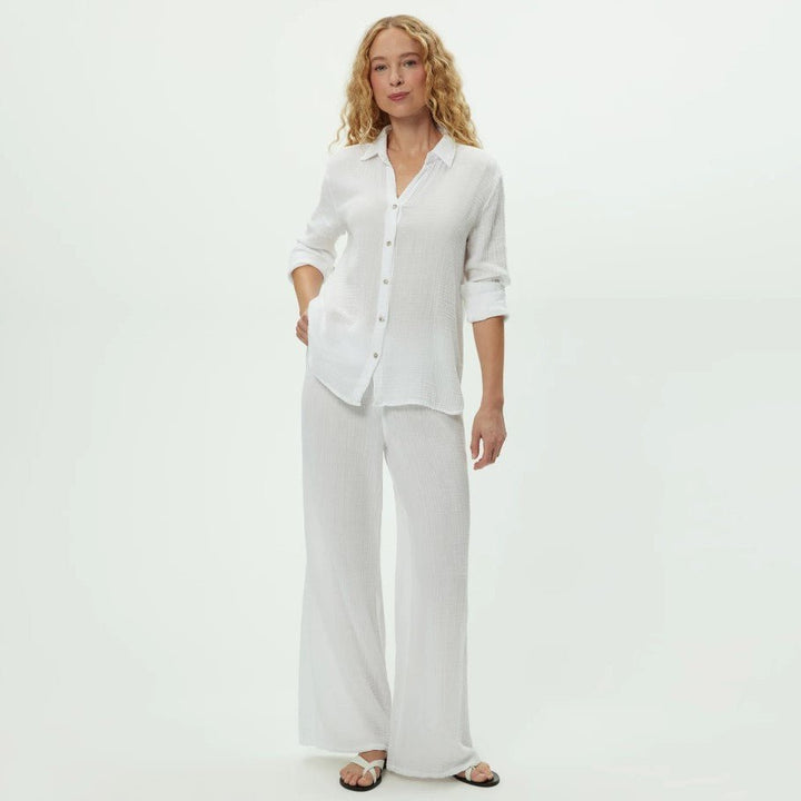Leo Gauze Button Down Top - White - Jaffi's