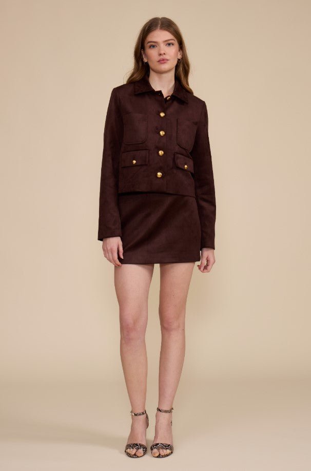 Lian Mini Faux Suede Skirt - Dark Brown - Jaffi&