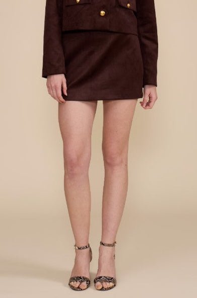 Lian Mini Faux Suede Skirt - Dark Brown - Jaffi&