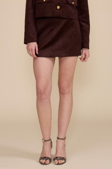 Lian Mini Faux Suede Skirt - Dark Brown
