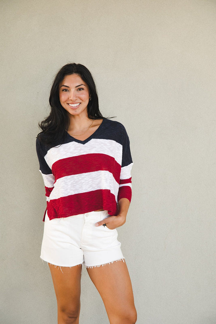 Liberty Stripe Knit Sweater - Midnight Blue - Jaffi's