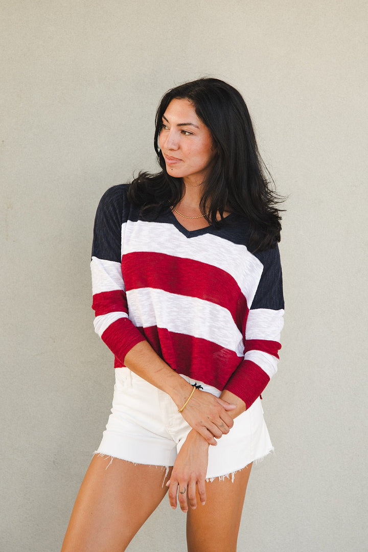 Liberty Stripe Knit Sweater - Midnight Blue - Jaffi's