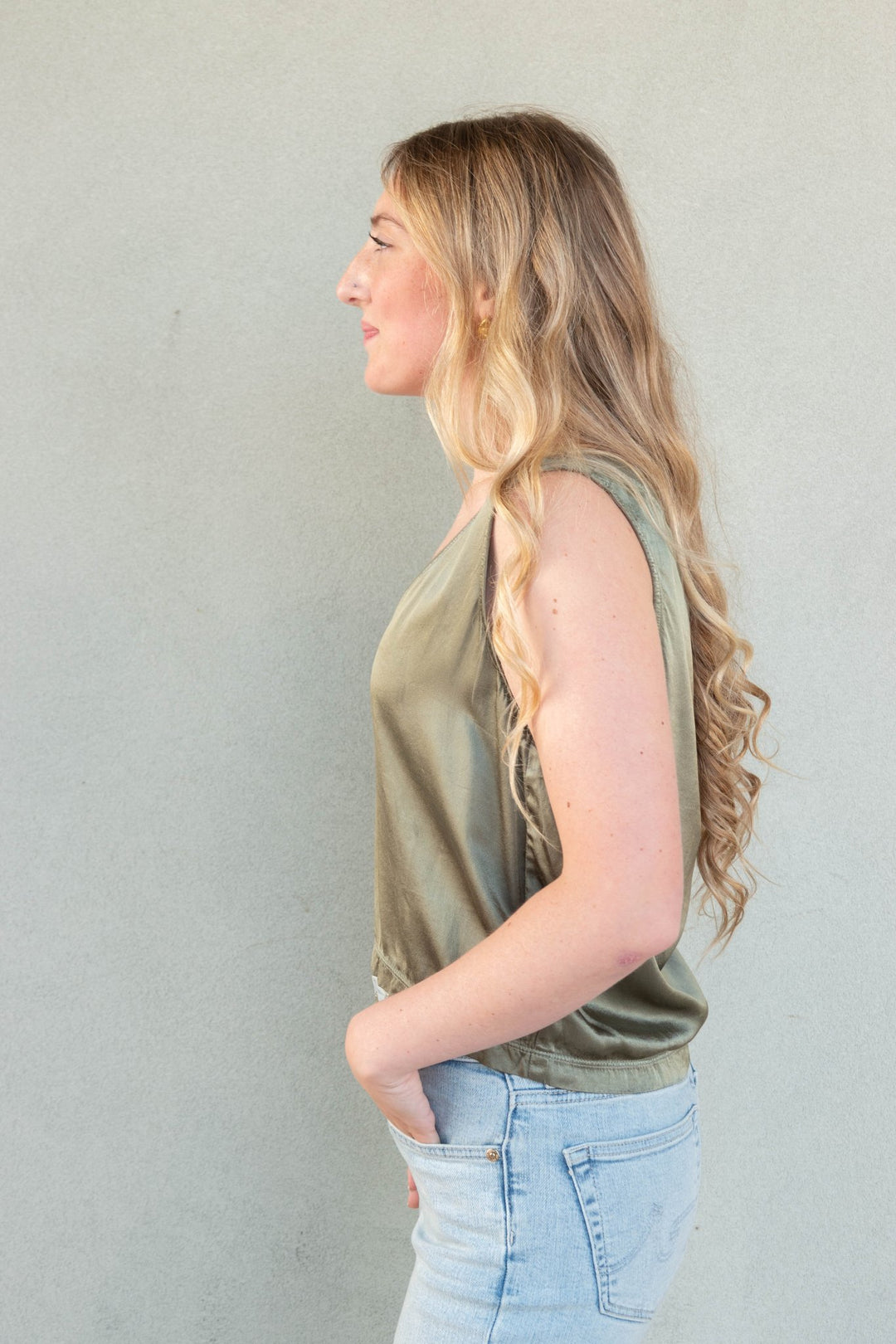 Lila Satin V Neck Tank - Willow - Jaffi's