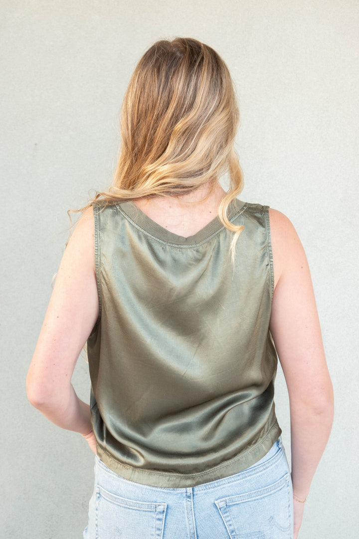 Lila Satin V Neck Tank - Willow - Jaffi's