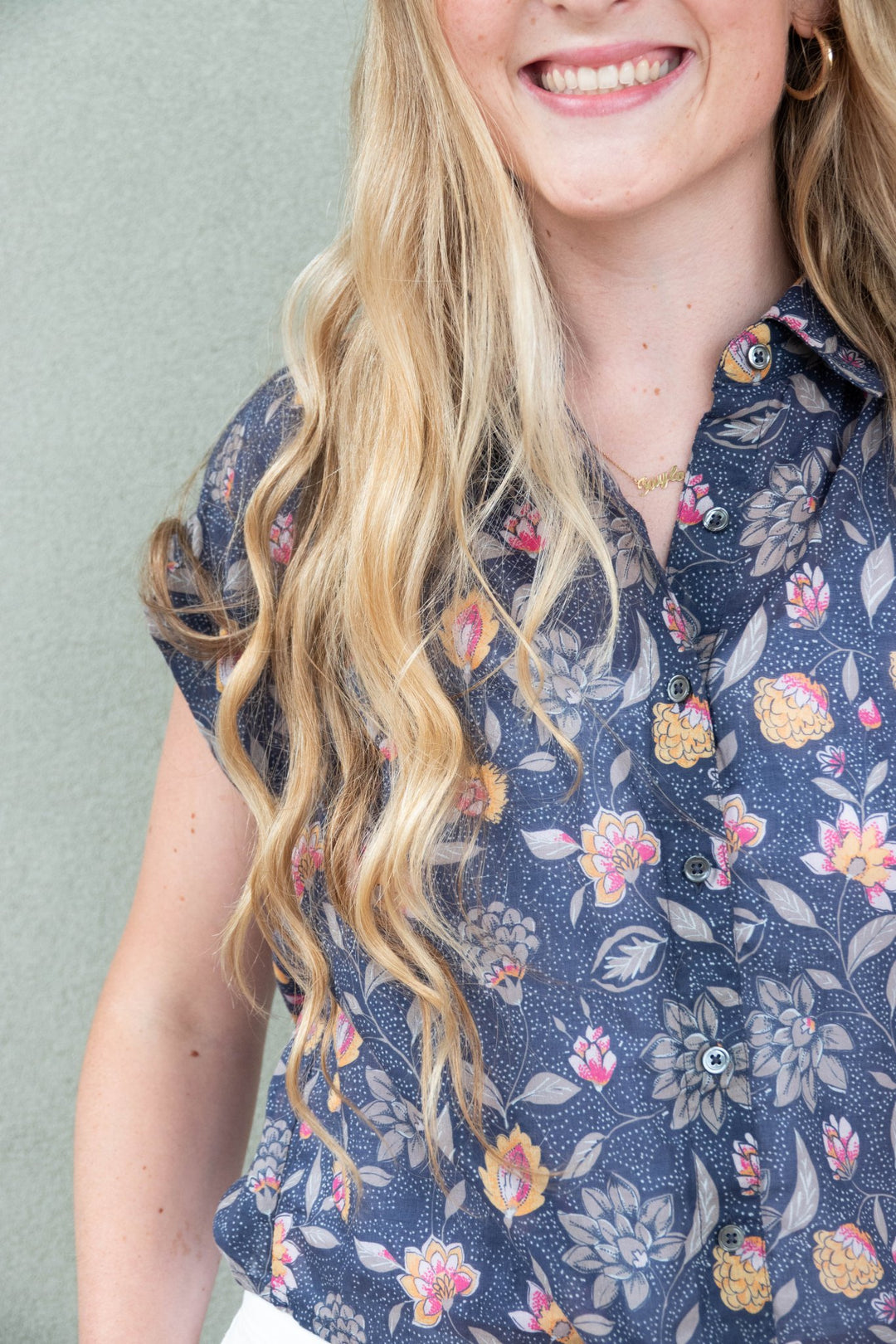 Liliane Short Sleeve Button Down - Noctural Floral - Jaffi's