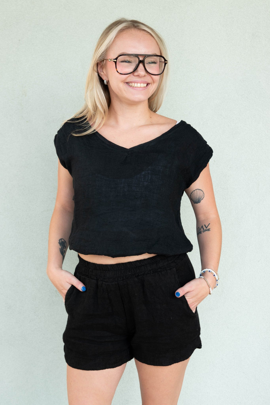Linen Bubble Tee - Black - Jaffi&