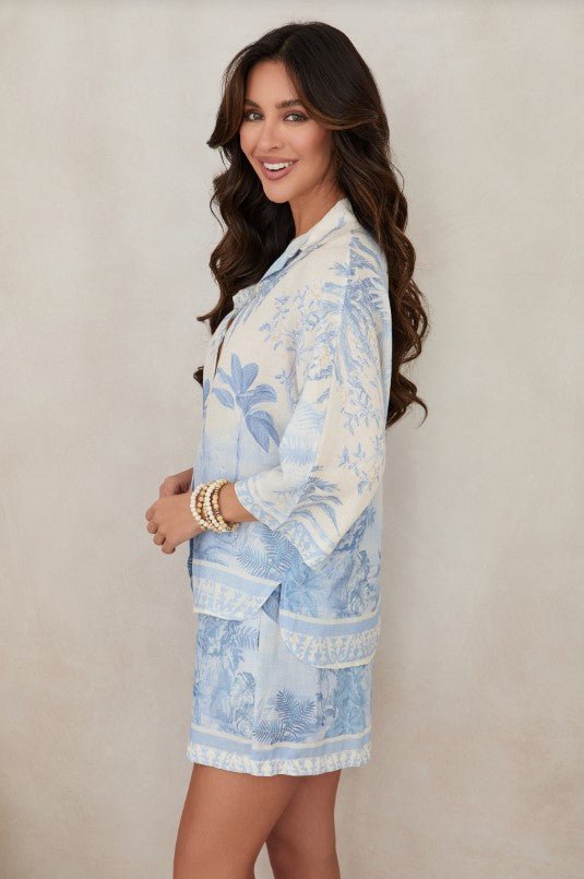 Linen Button Down - Tropical Palm Blue - Jaffi's