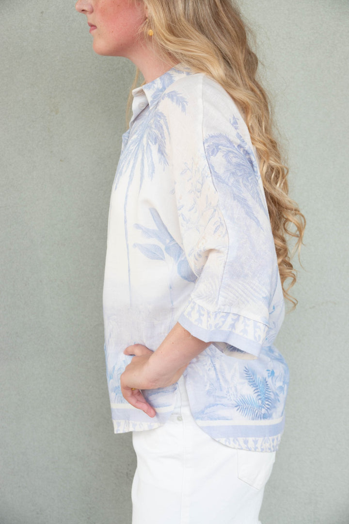 Linen Button Down - Tropical Palm Blue - Jaffi's