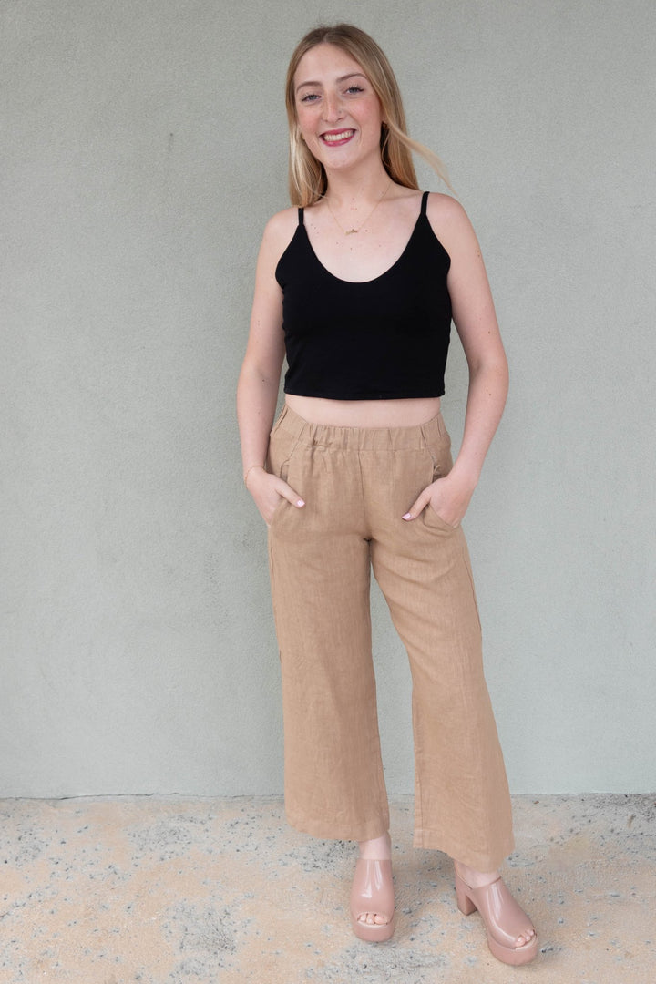 Linen Clean Front Crop - Sand - Jaffi's