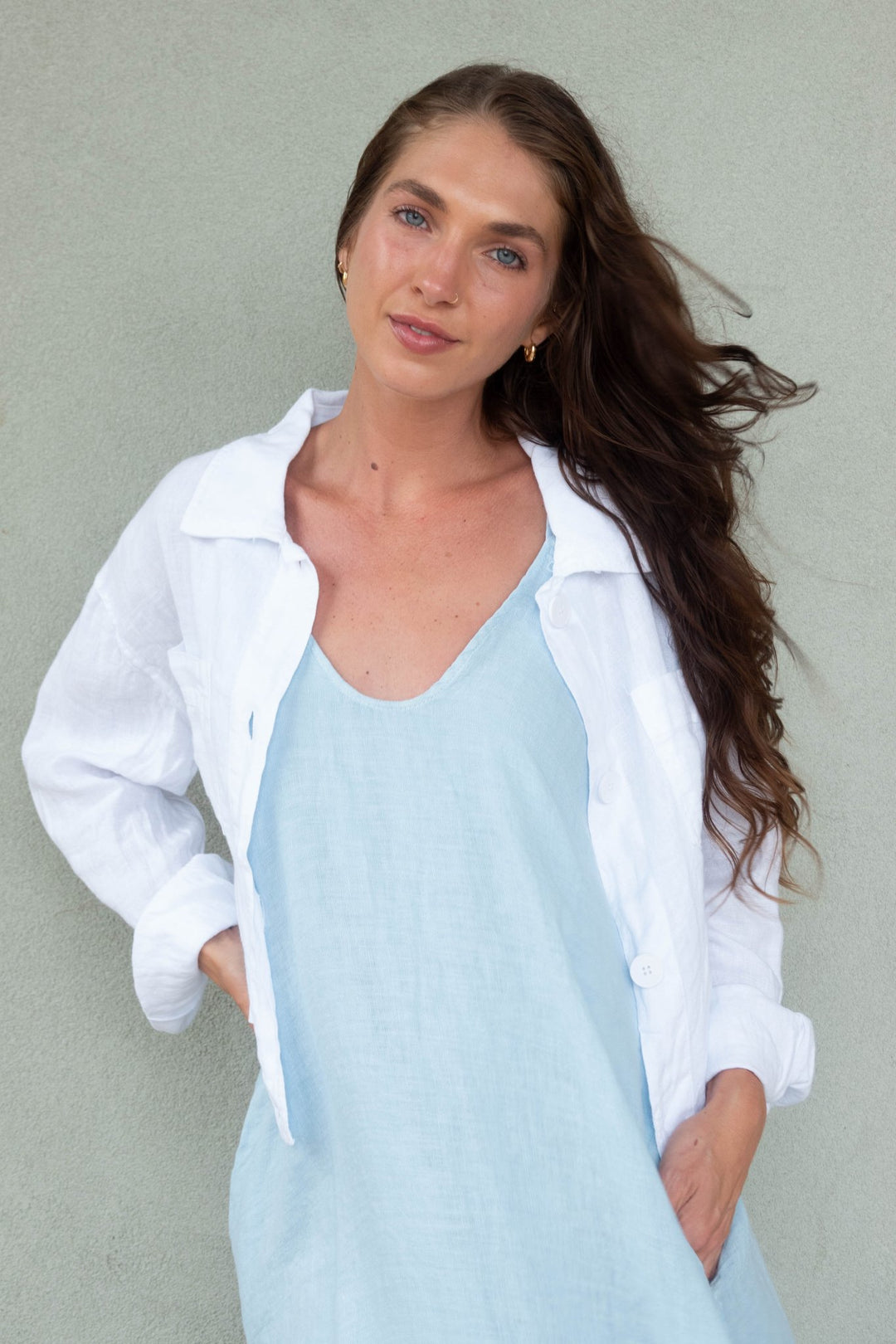 Linen Crop Jacket - White - Jaffi's