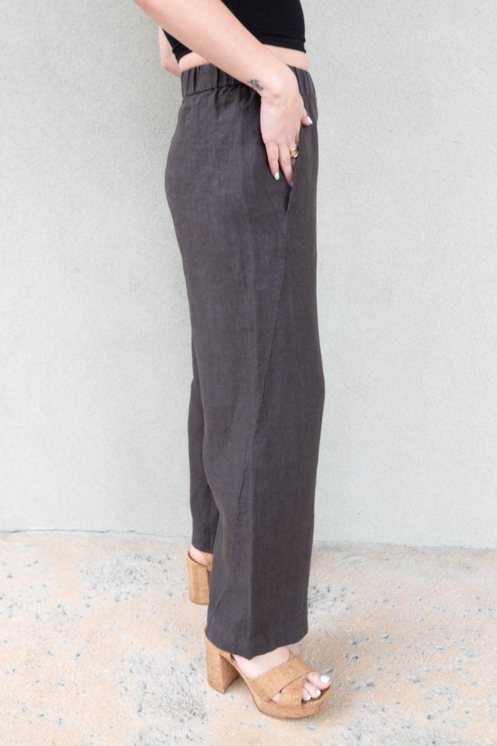 Linen Drawstring Crop Pant - Caviar - Jaffi's
