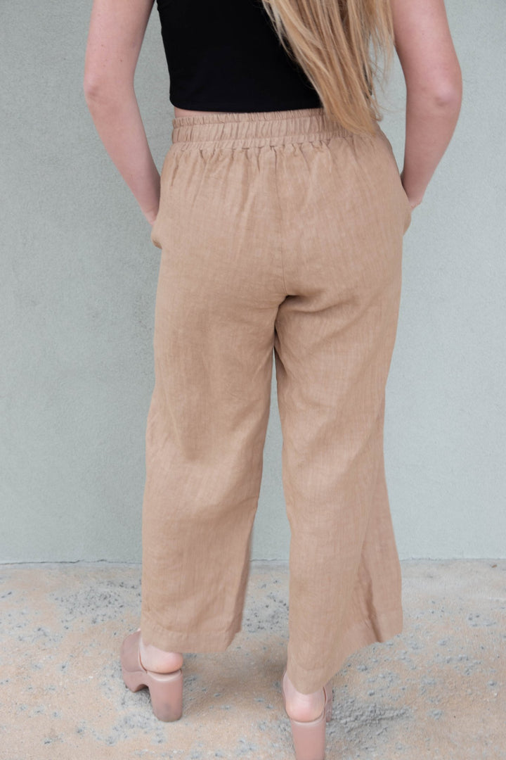 Linen Drawstring Crop Pant - Sand - Jaffi's