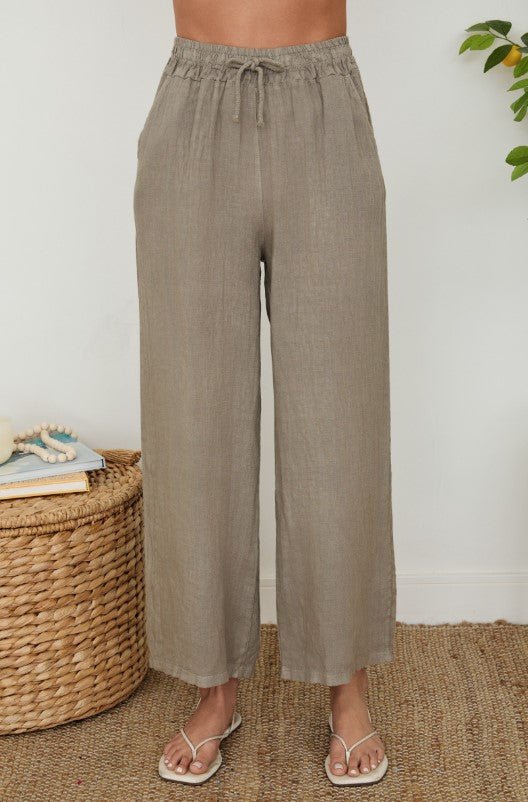 Linen Drawstring Pocket Pant - Mocha - Jaffi's