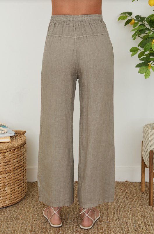 Linen Drawstring Pocket Pant - Mocha - Jaffi's