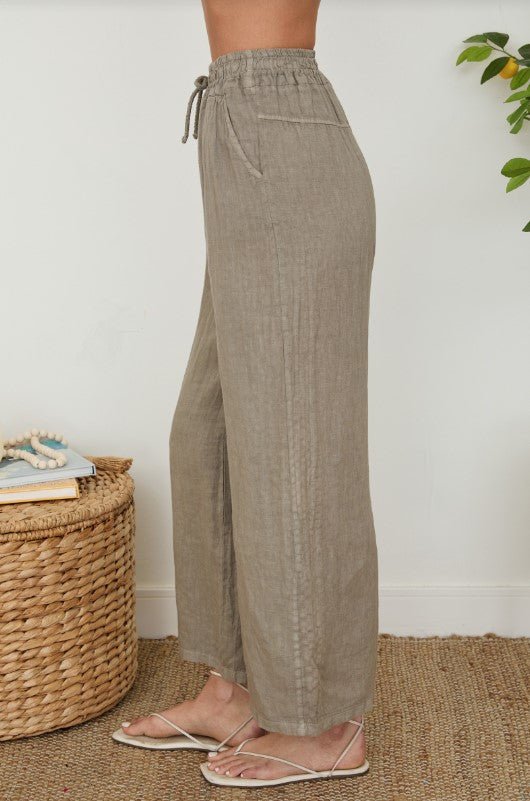 Linen Drawstring Pocket Pant - Mocha - Jaffi's
