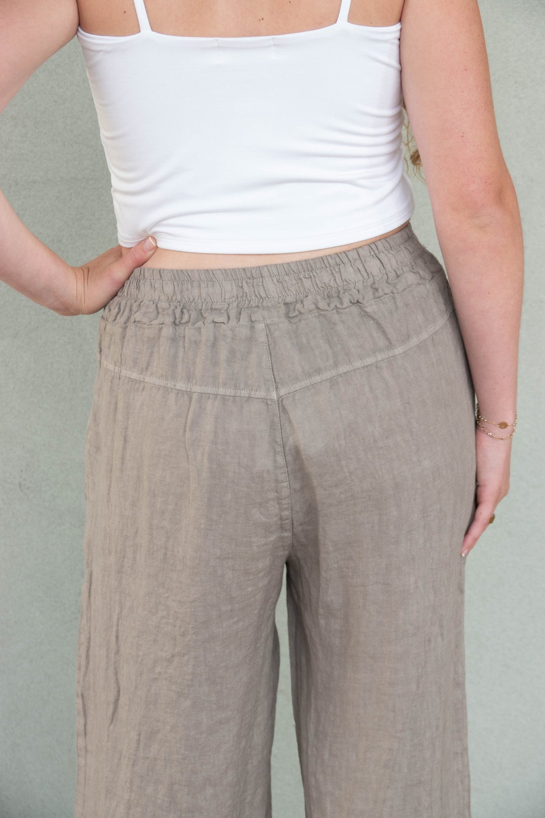 Linen Drawstring Pocket Pant - Mocha - Jaffi's