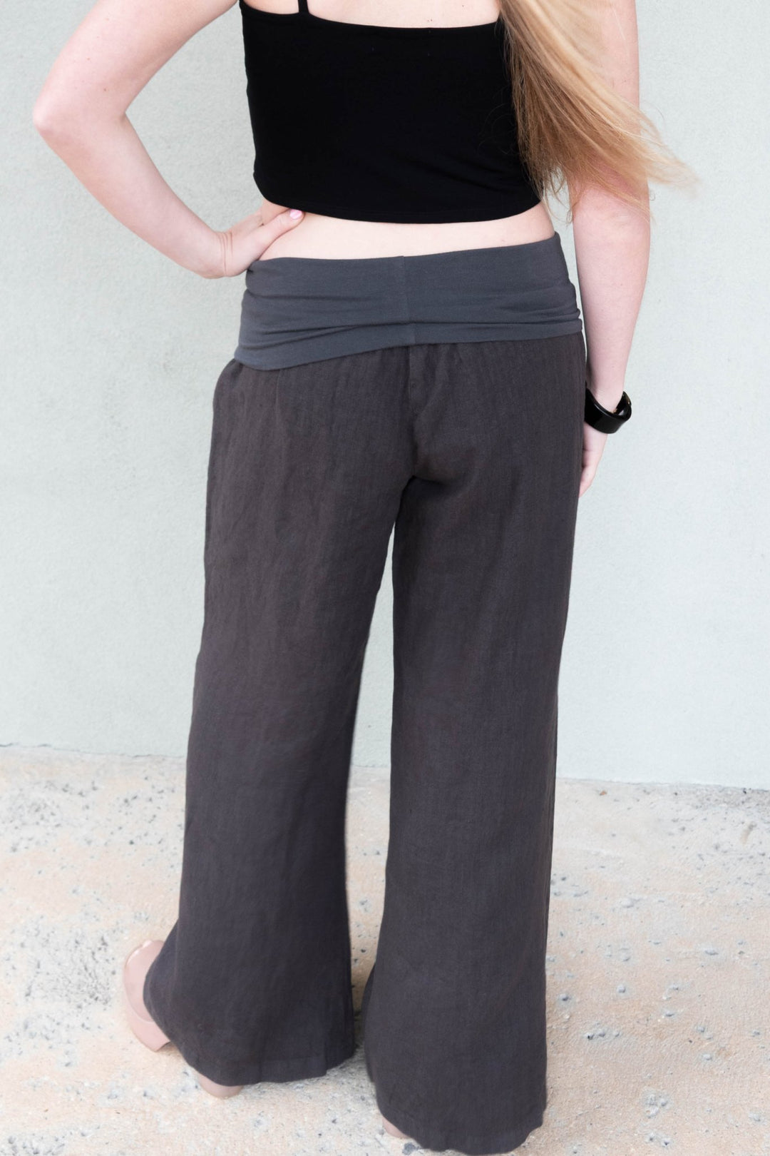Linen Fold Over 30" Pant - Caviar - Jaffi's