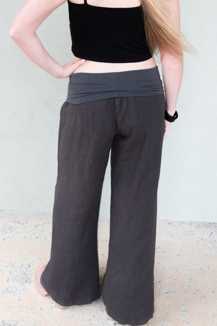 Linen Fold Over 30" Pant - Caviar - Jaffi's