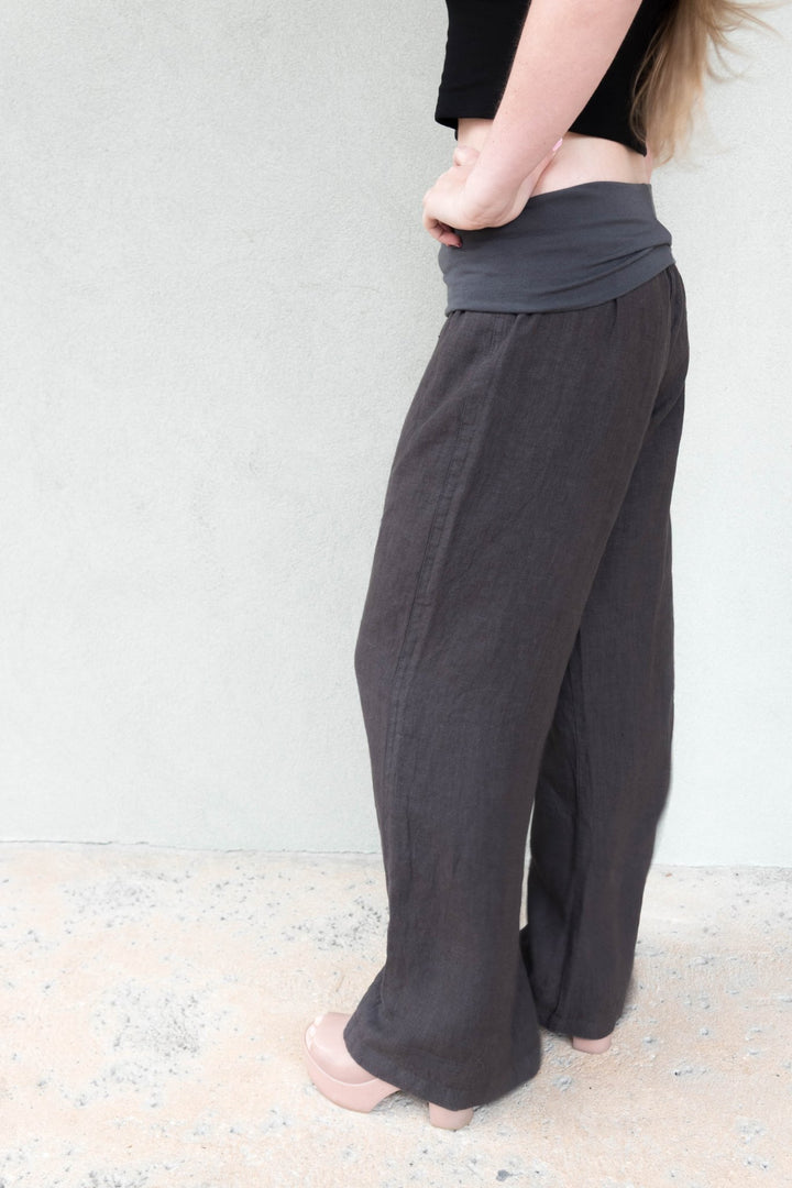 Linen Fold Over 30" Pant - Caviar - Jaffi's