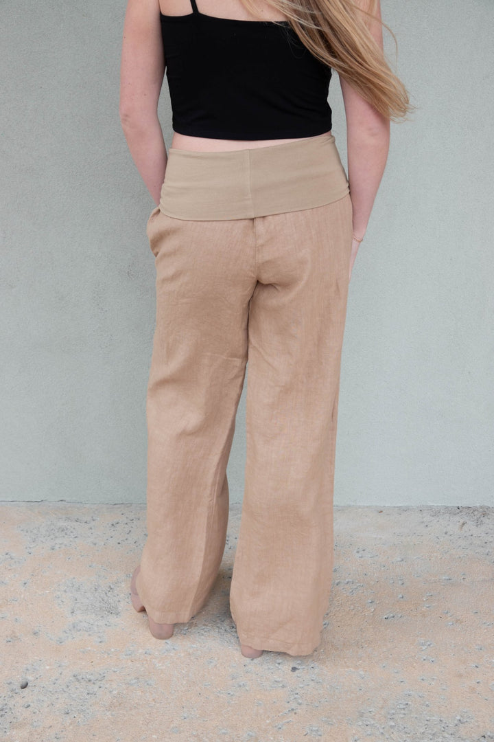 Linen Fold Over 30" Pant - Sand - Jaffi's