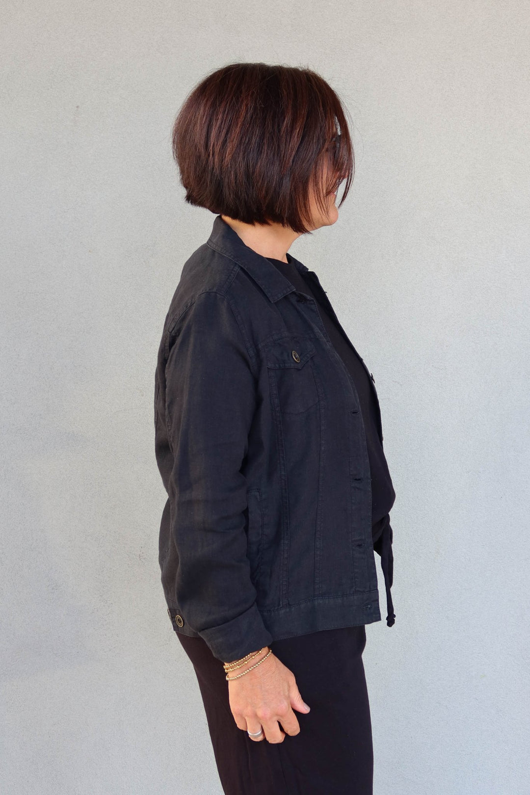 Linen Jean Trucker Jacket - Black - Jaffi's