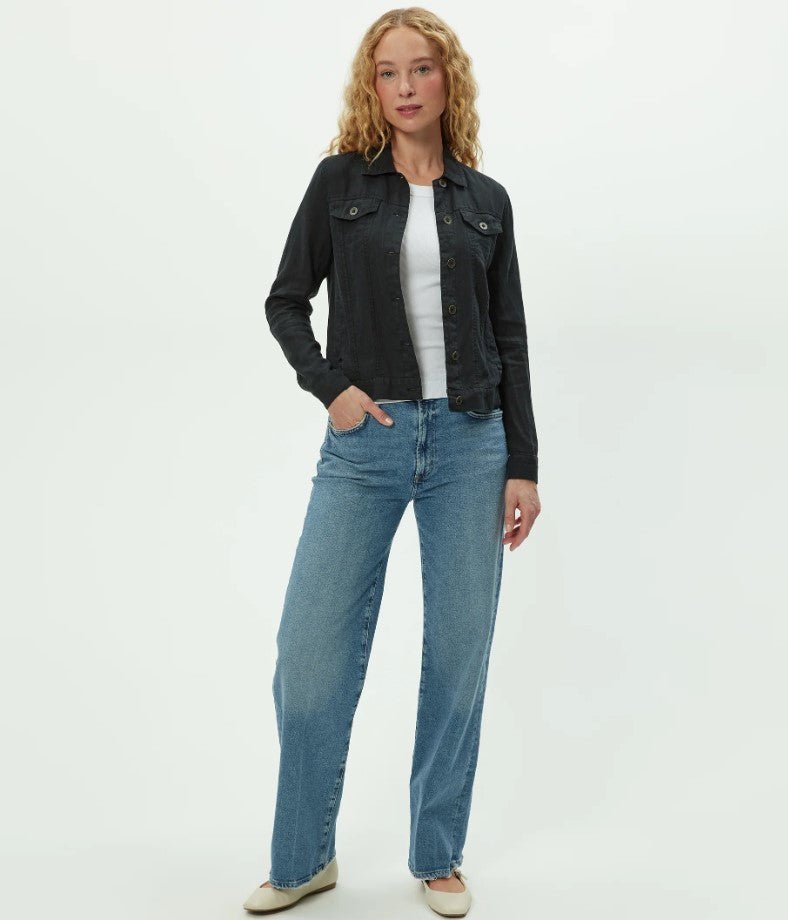 Linen Jean Trucker Jacket - Black - Jaffi's