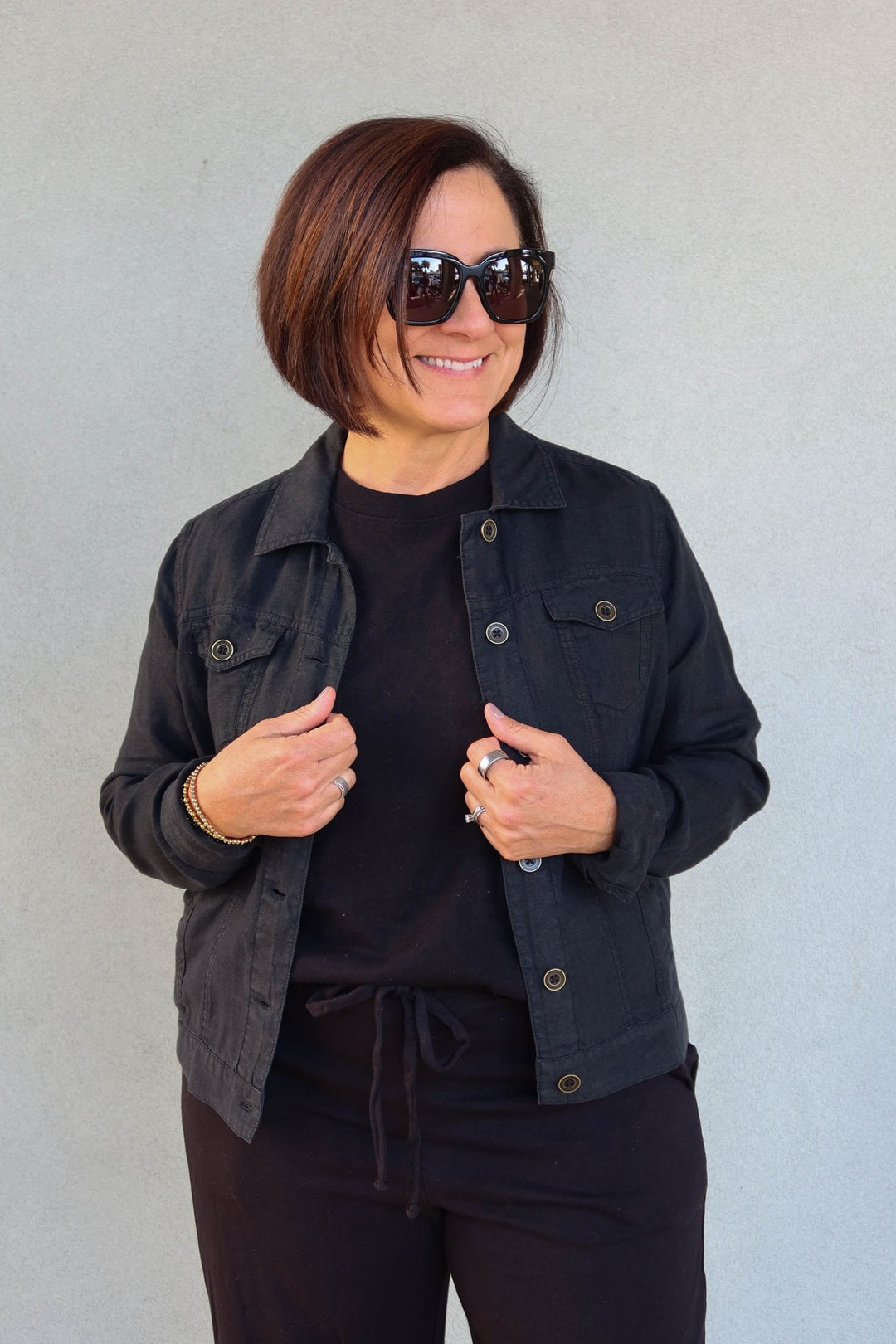 Linen Jean Trucker Jacket - Black - Jaffi's