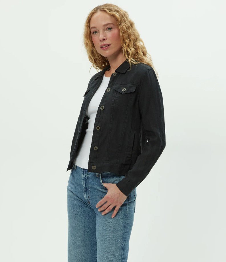Linen Jean Trucker Jacket - Black - Jaffi's