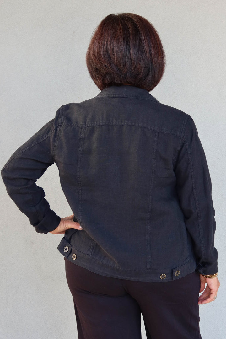 Linen Jean Trucker Jacket - Black - Jaffi's