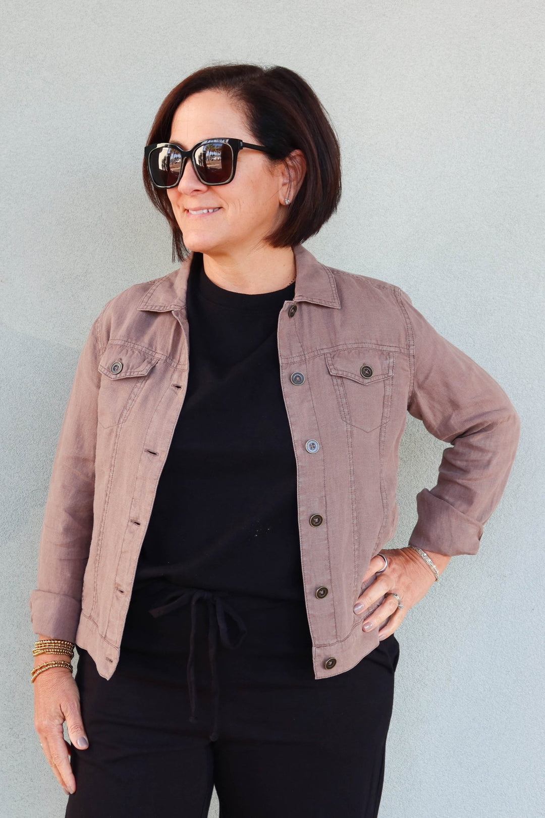 Linen Jean Trucker Jacket - Quicksand - Jaffi's