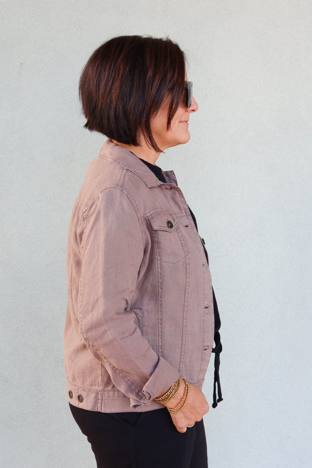 Linen Jean Trucker Jacket - Quicksand - Jaffi's