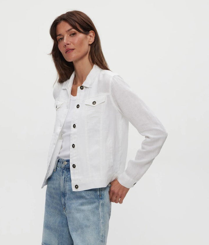 Linen Jean Trucker Jacket - White - Jaffi's